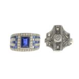 Sapphire and colourless gem ring,