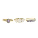 9ct gold amethyst and diamond band ring,