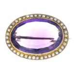 An early 20th century gold amethyst and split pearl brooch,