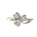 A mid 20th century old-cut diamond shamrock ring.Estimated total diamond weight 0.15ct,