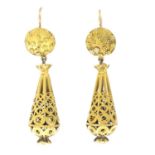 A pair of openwork drop earrings.Length 4.1cms.