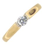 A 9ct gold brilliant-cut diamond single-stone ring.Diamond weight 0.16ct,