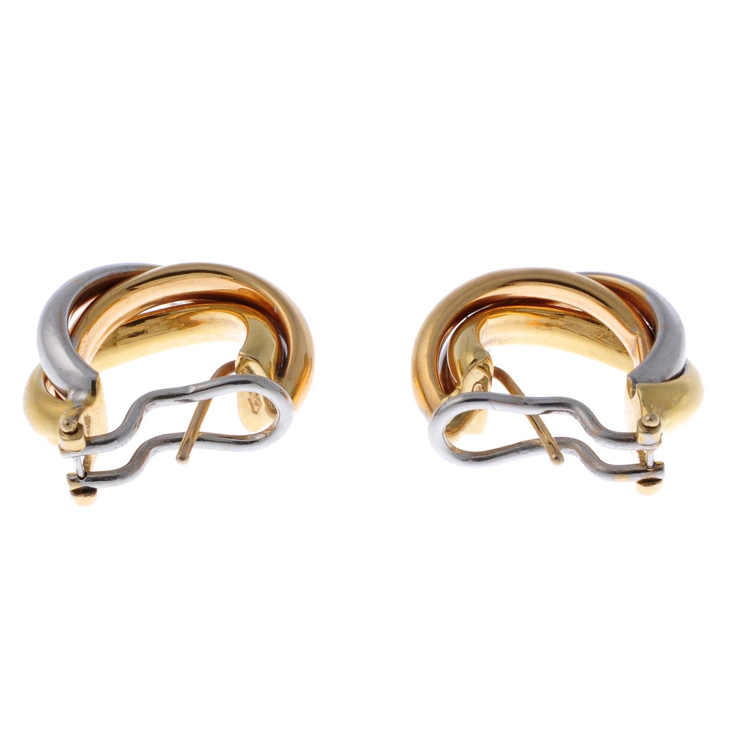 A pair of tri-colour hoop earrings. - Image 2 of 2