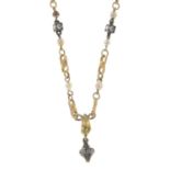 A seed pearl and rose-cut diamond necklace, with snake pendant.Length 46cms.