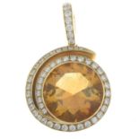 An 18ct gold citrine and diamond pendant.Citrine weight 4.48cts.Total diamond weight 0.50ct,