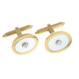 A pair of 9ct gold mother-of-pearl and diamond cufflinks.