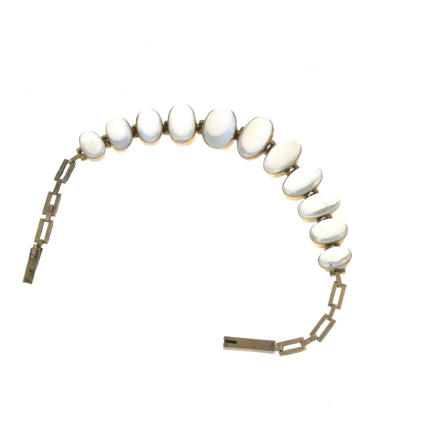 An early 20th century gold moonstone bracelet.Length 16.5cms. - Image 2 of 2