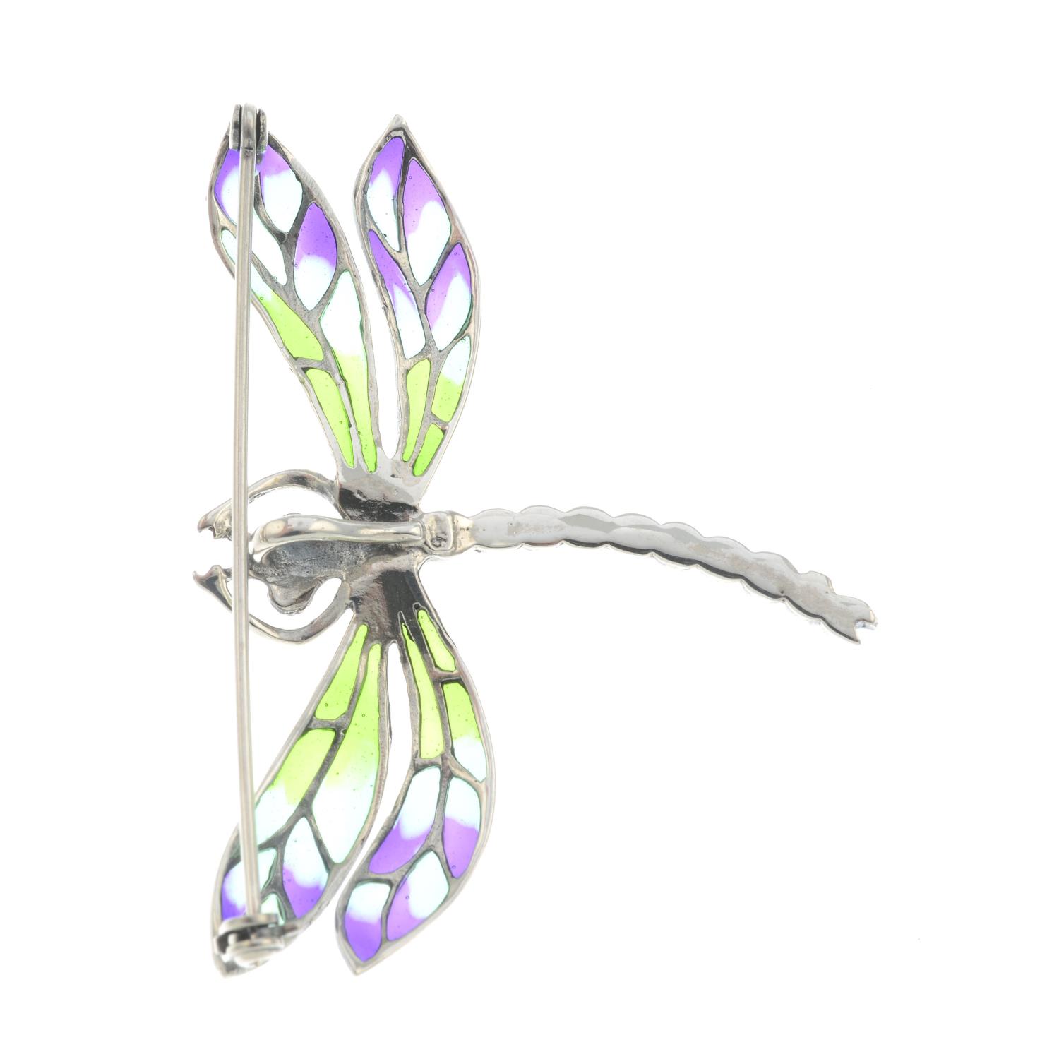 A pyrite and plique-a-jour enamel brooch, depicting a dragonfly.May be worn as a pendant. - Image 2 of 2