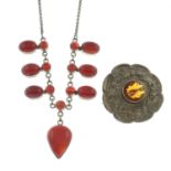 A selection of jewellery, to include a carnelian fringe necklace.Gross weight 139.6gms.