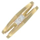 An 18ct gold square-shape diamond two-stone ring.Total diamond weight 0.28ct,