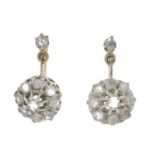 A pair of early 20th century rose-cut diamond cluster earrings.Length 1.7cms.