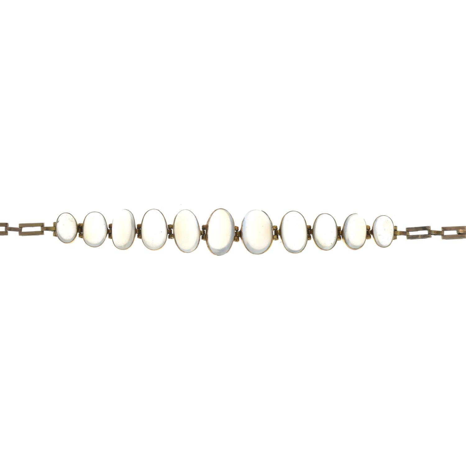 An early 20th century gold moonstone bracelet.Length 16.5cms.