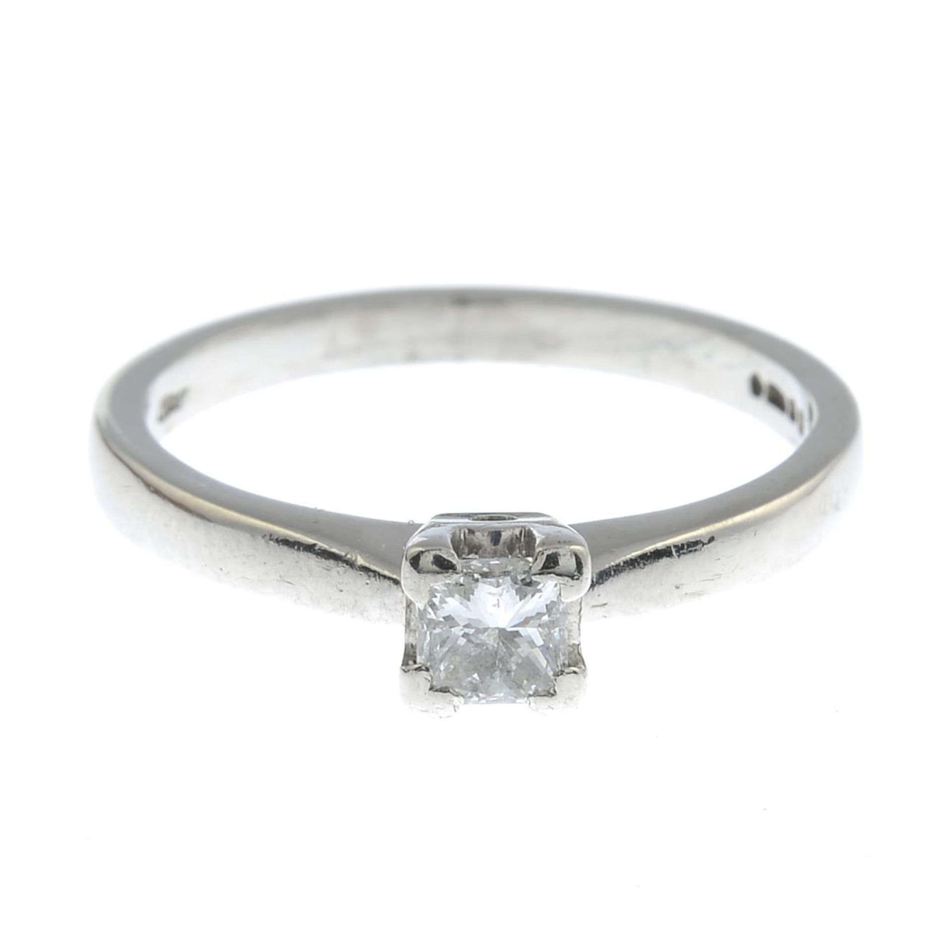 A platinum diamond single-stone ring.Estimated diamond weight 0.20ct, H-I colour, P1 clarity.