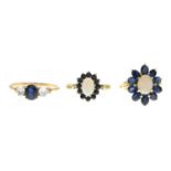 9ct gold sapphire and opal cluster ring,