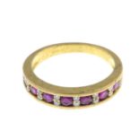 An 18ct gold ruby and diamond half-eternity ring.Estimated total diamond weight 0.20ct.