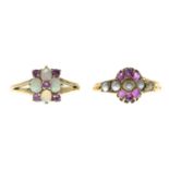 Late Victorian 15ct gold pink sapphire and split pearl ring,