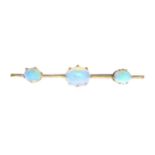 An early 20th century gold opal brooch.Length 4.3cms.