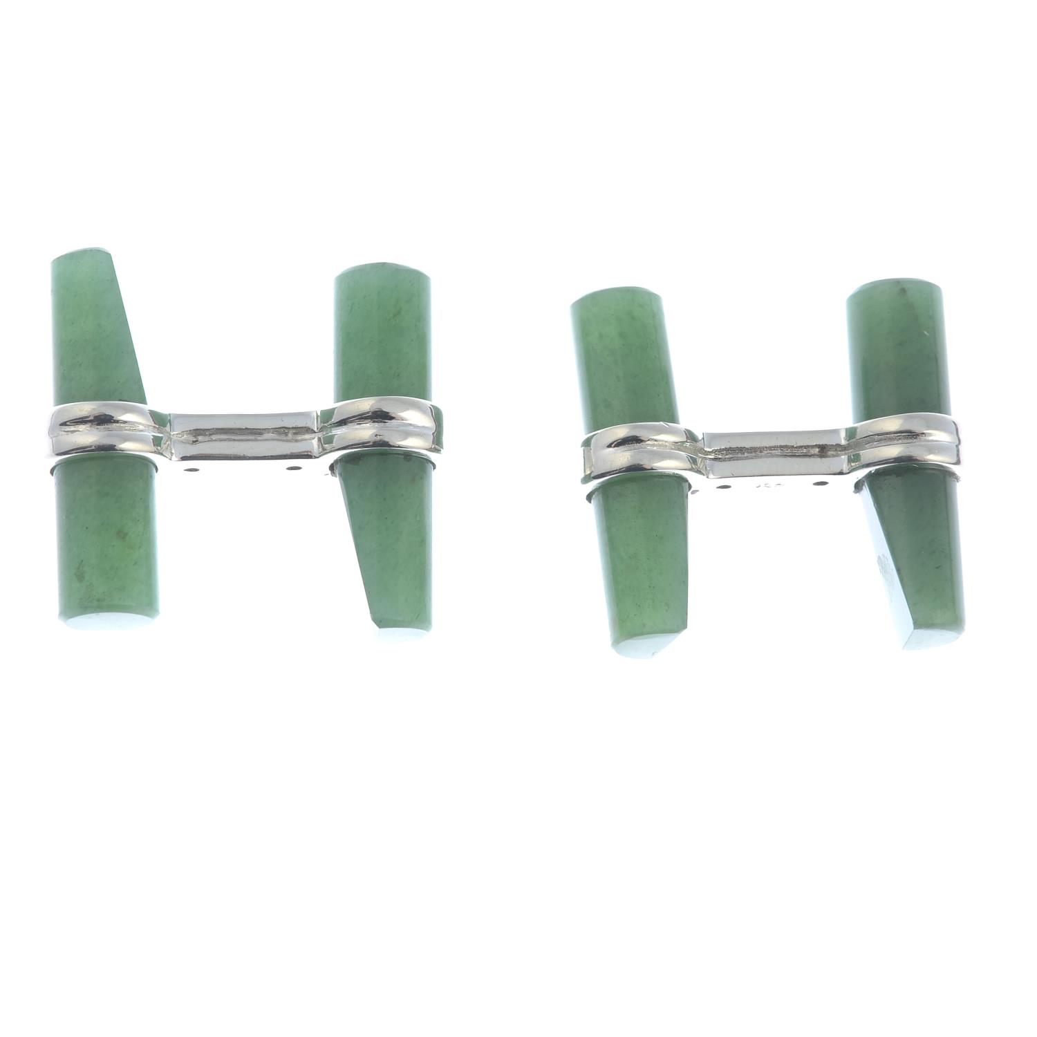 A pair of aventurine quartz cufflinks.Stamped 925. - Image 2 of 2