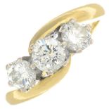 A brilliant-cut diamond three-stone ring.Total diamond weight 1ct,