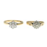 9ct gold brilliant-cut diamond floral cluster ring,