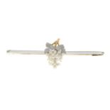 An early 20th century 15ct gold and platinum seed pearl grape brooch.Stamped 15ct and plat.Length