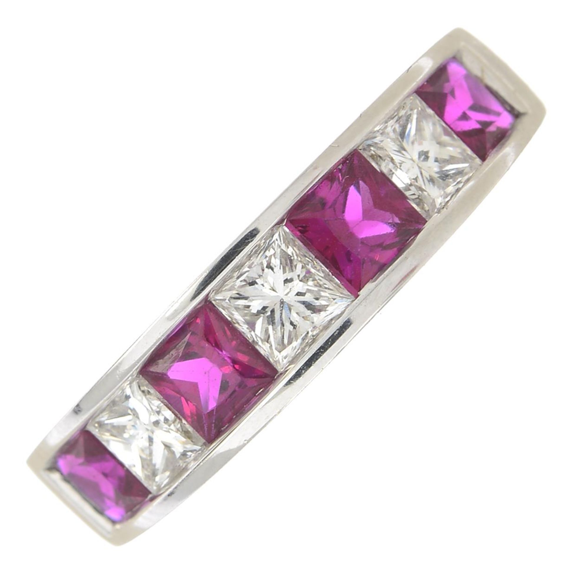 An 18ct gold square-shape ruby and diamond half eternity ring. - Bild 10 aus 10