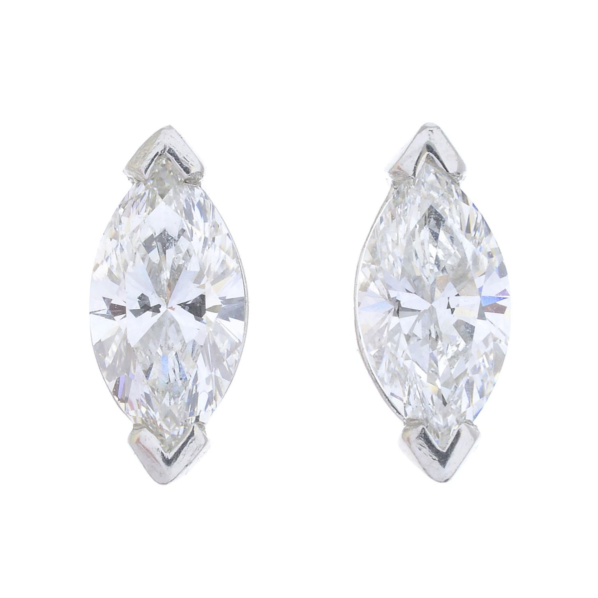 A pair of marquise-shape diamond stud earrings. - Bild 3 aus 3
