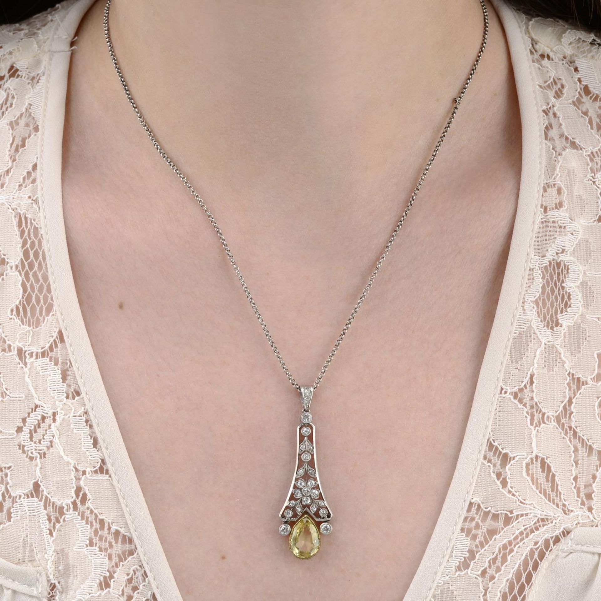 A Sri Lankan yellow sapphire and old-cut pendant,