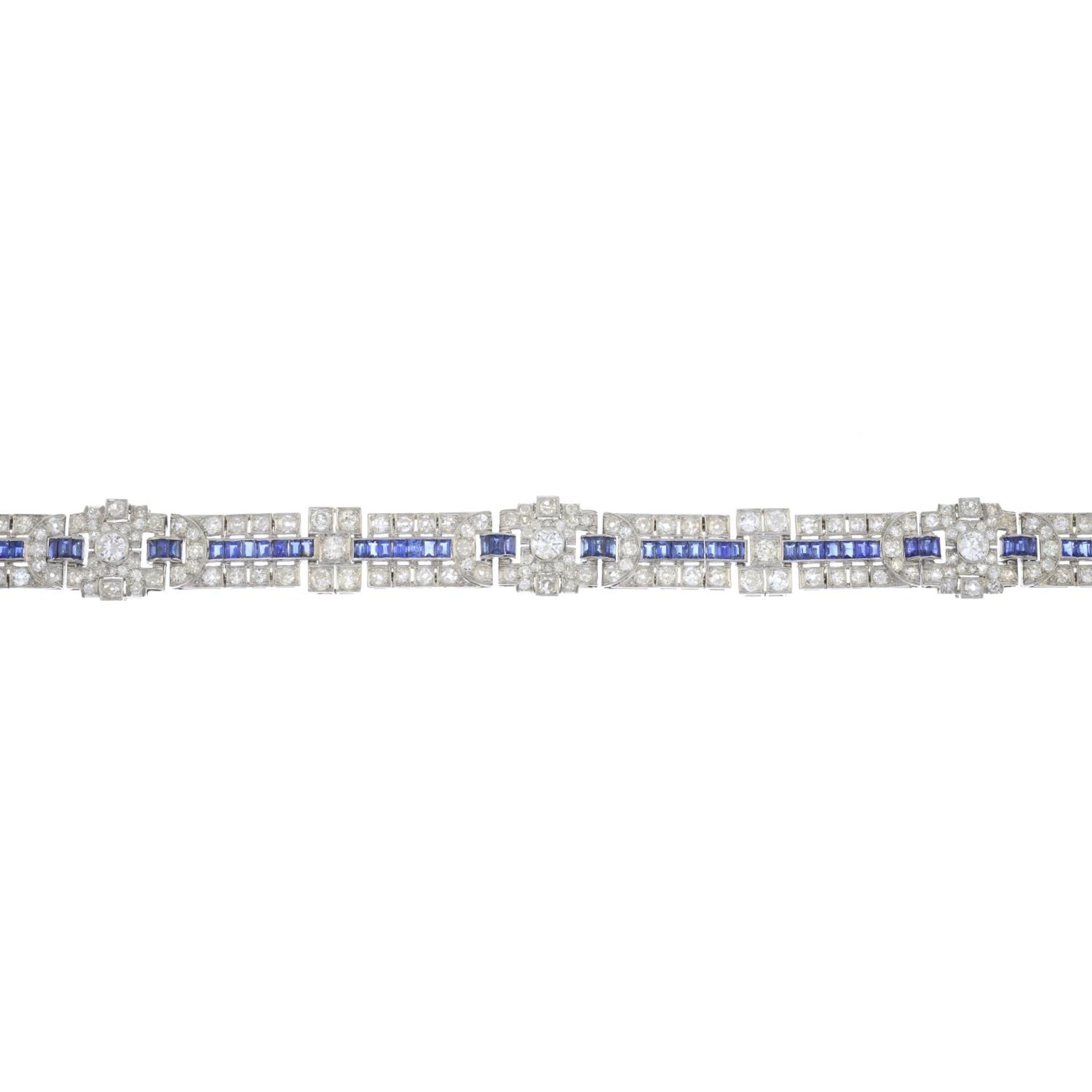 A mid 20th century sapphire and old-cut diamond bracelet.Estimated total diamond weight 6.40cts, - Bild 4 aus 4