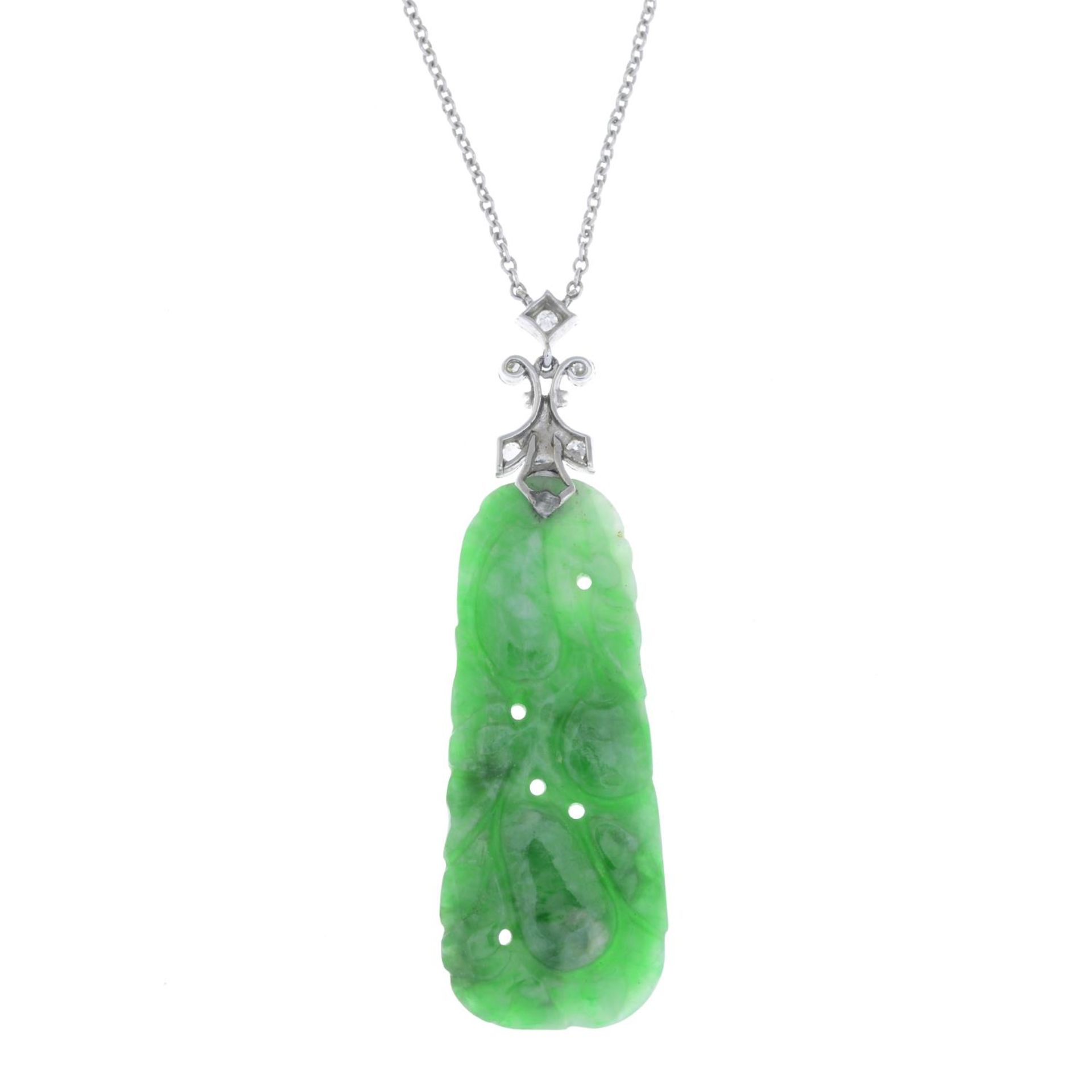 An early 20th century carved jadeite and vari-cut diamond pendant, - Bild 6 aus 6