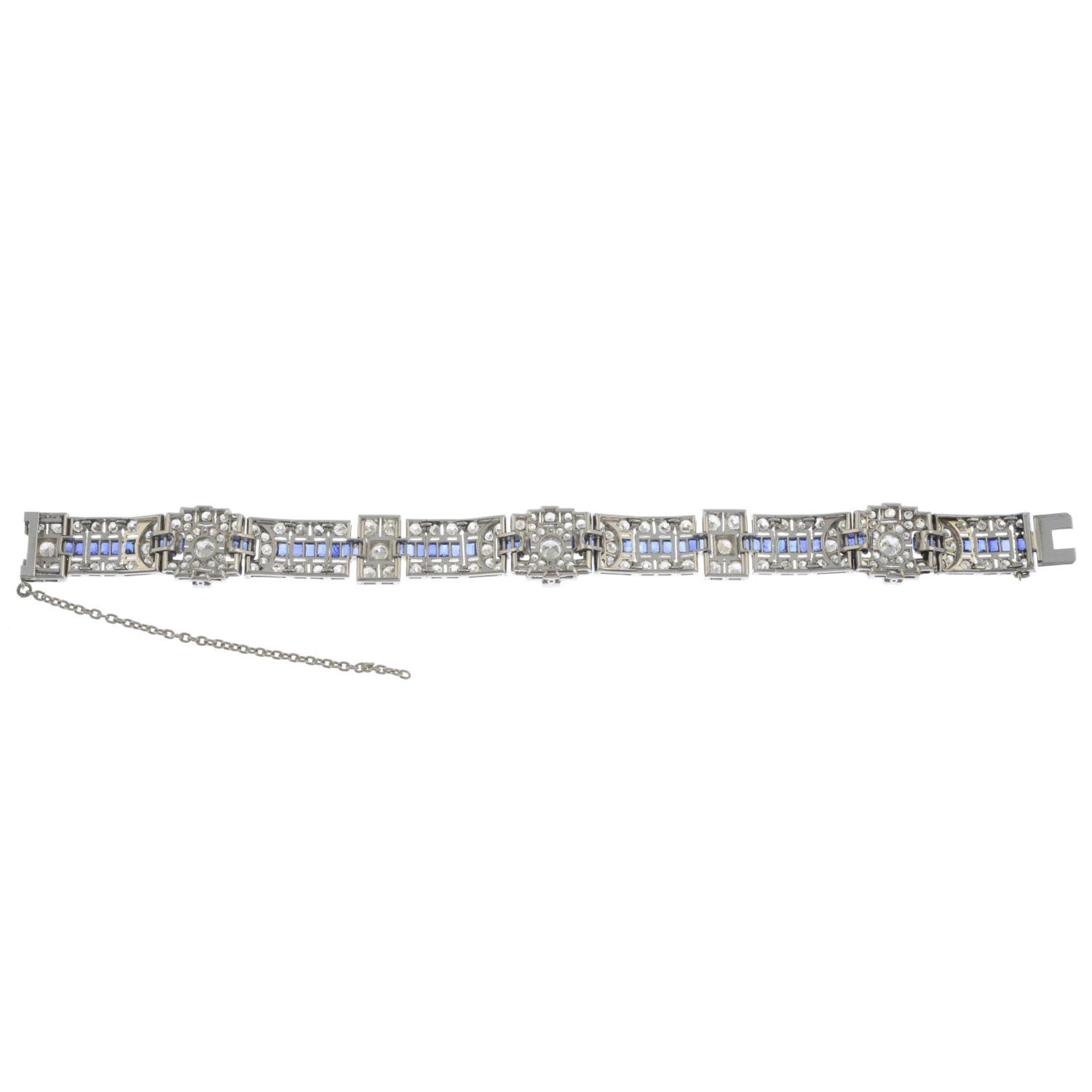 A mid 20th century sapphire and old-cut diamond bracelet.Estimated total diamond weight 6.40cts, - Bild 3 aus 4