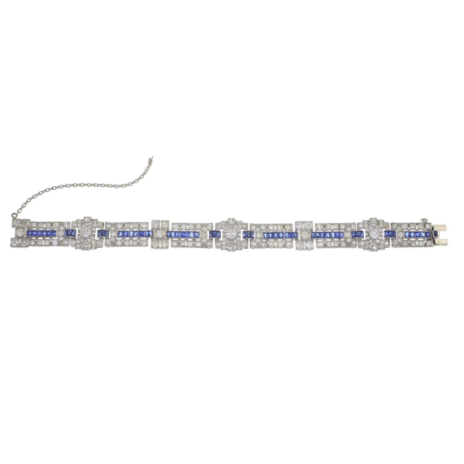 A mid 20th century sapphire and old-cut diamond bracelet.Estimated total diamond weight 6.40cts, - Bild 2 aus 4