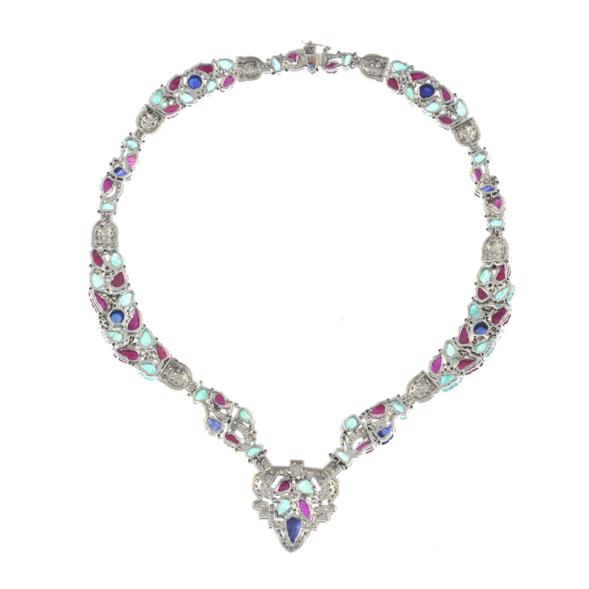 A geometric necklace, set with diamond and carved ruby, emerald and sapphire. - Bild 4 aus 5