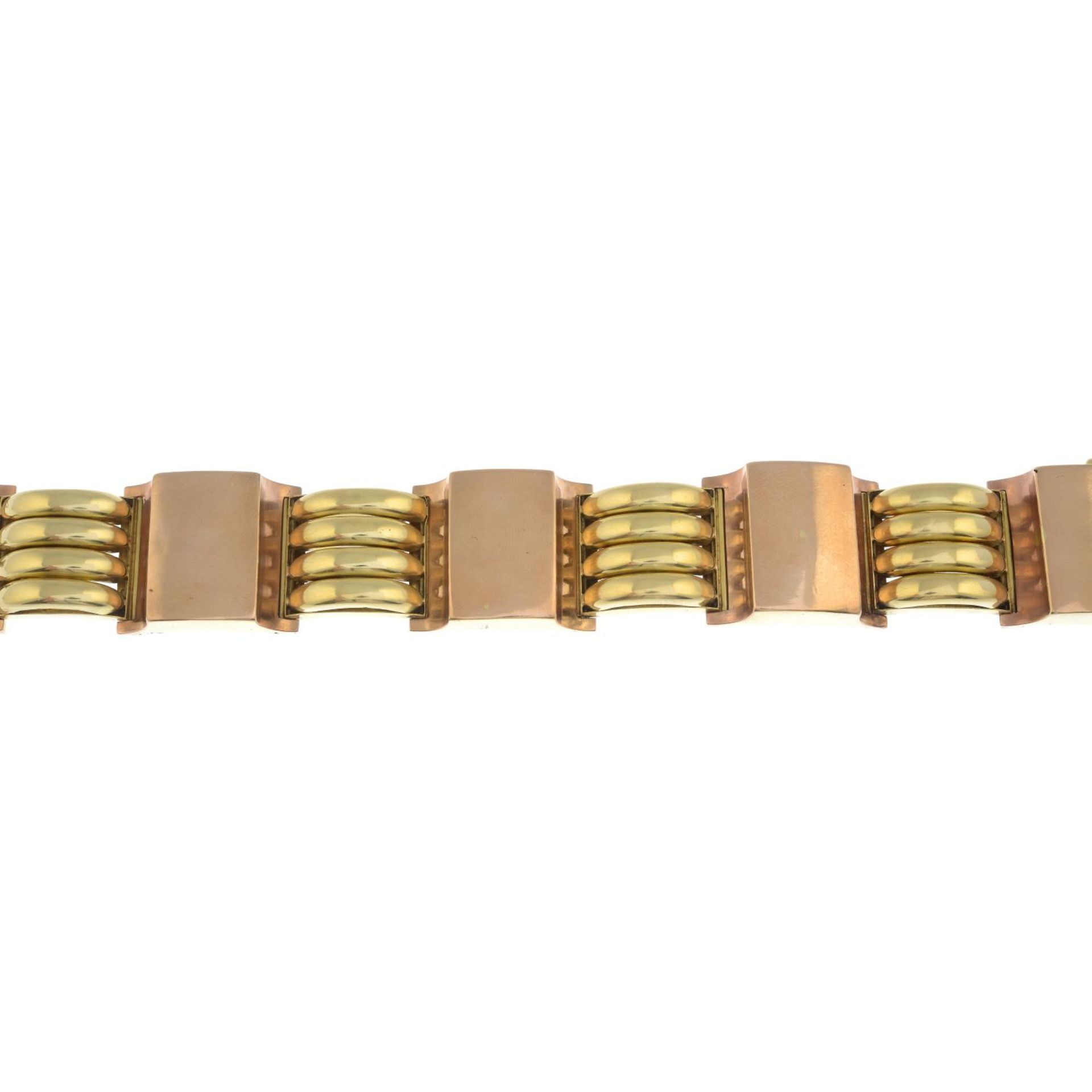 A mid 20th century 14ct gold bi-colour tank bracelet. - Bild 4 aus 4