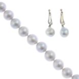 old-cut diamond and cultured pearl drop earrings,
