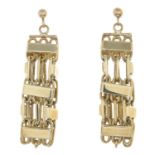A pair of 9ct gold drop earrings, designed as a series of fancy links.