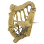 An Edwardian 9ct gold brooch, depicting a lyre.Hallmarks for Chester, 1904.