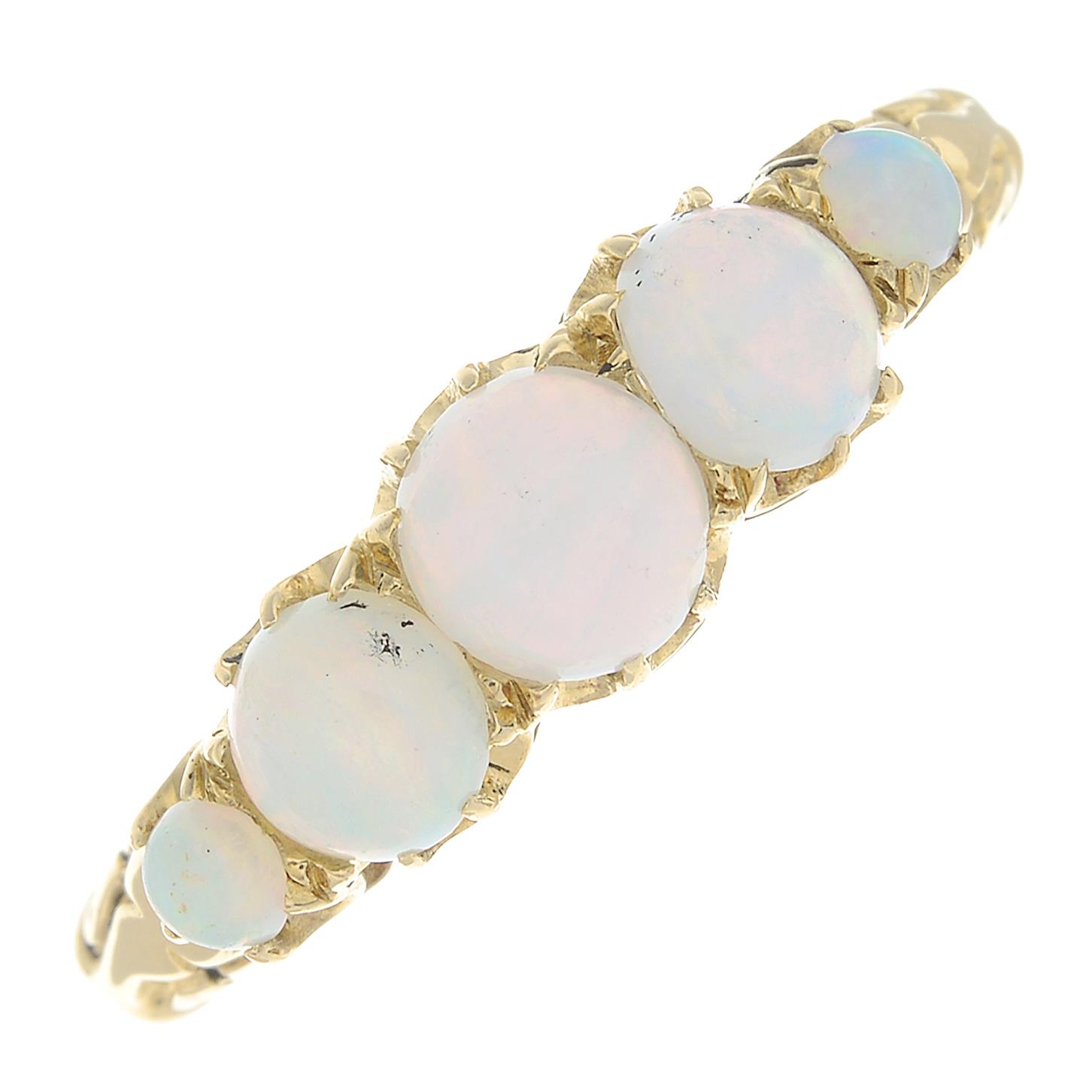 An early 20th century 18ct gold opal five-stone ring.Stamped 18CT.