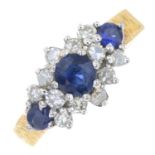 An 18ct gold sapphire and diamond dress ring.Estimated total diamond weight 0.25ct.