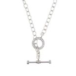9ct gold necklace with cubic zirconia T-bar and hoop terminals,