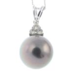A cultured pearl and brilliant-cut diamond pendant,