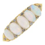 An early 20th century 18ct gold opal five-stone ring,
