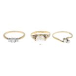 9ct gold diamond three-stone ring,