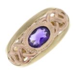 A 9ct gold amethyst bi-colour dress ring, by Clogau.Maker's marks for Clogau.