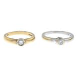 Two 9ct gold diamond single-stone rings.Estimated total diamond weight 0.20ct.