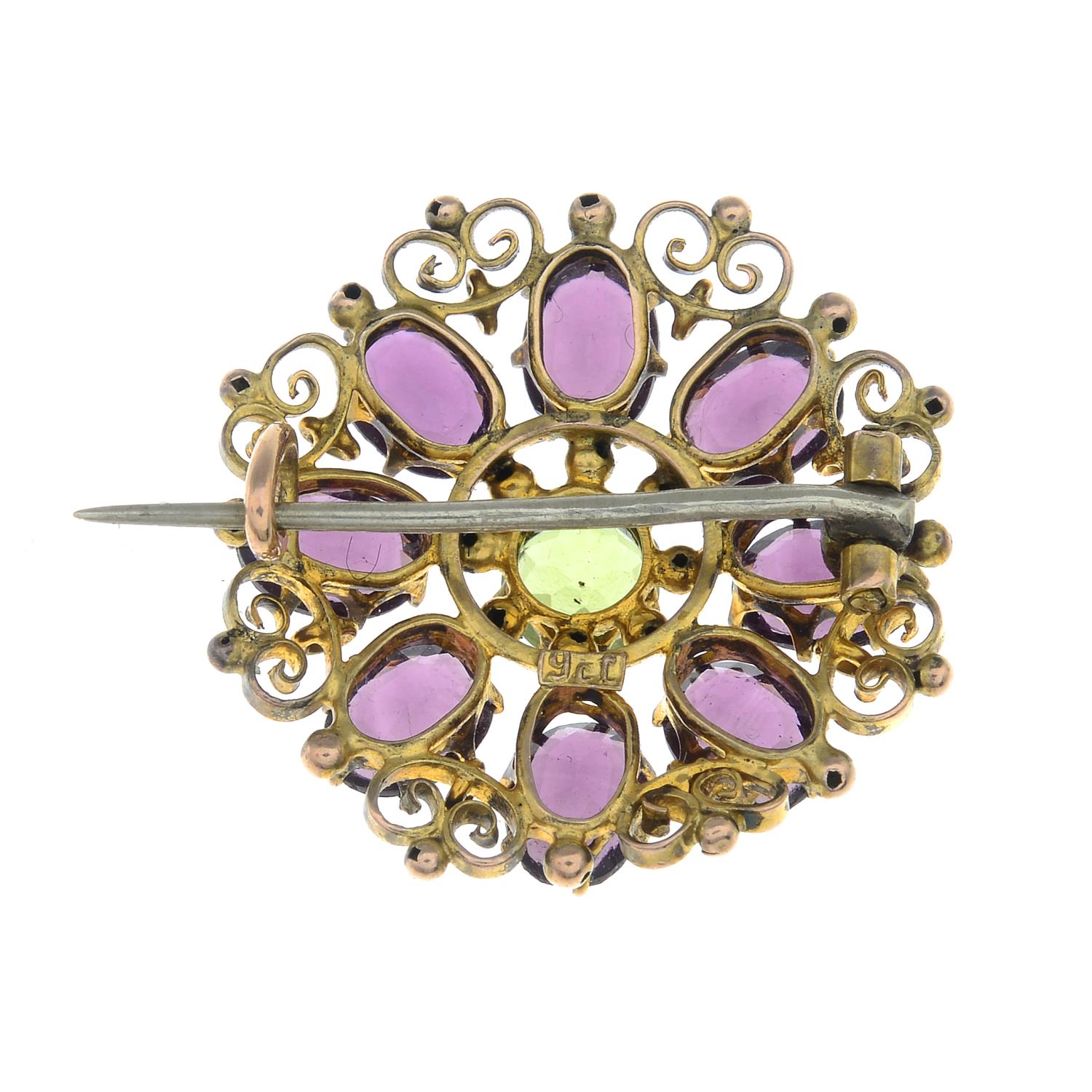 An amethyst and peridot brooch.Stamped 9CT. - Image 2 of 2