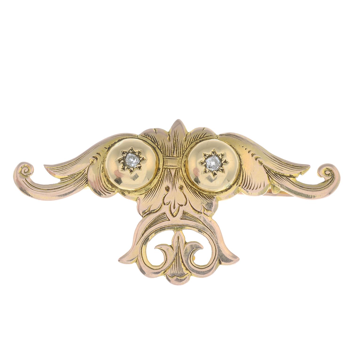 An Edwardian 9ct gold diamond brooch.Hallmarks for Birmingham, 1905.