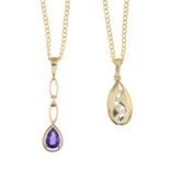 Diamond pear-shape pendant, with chain, length of pendant 2.4cms, length of chain 56cms, 4.8gms.