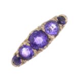 A 9ct gold amethyst five-stone ring.AF.