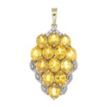 A 9ct gold yellow sapphire and single-cut diamond pendant.Hallmarks for 9ct gold.